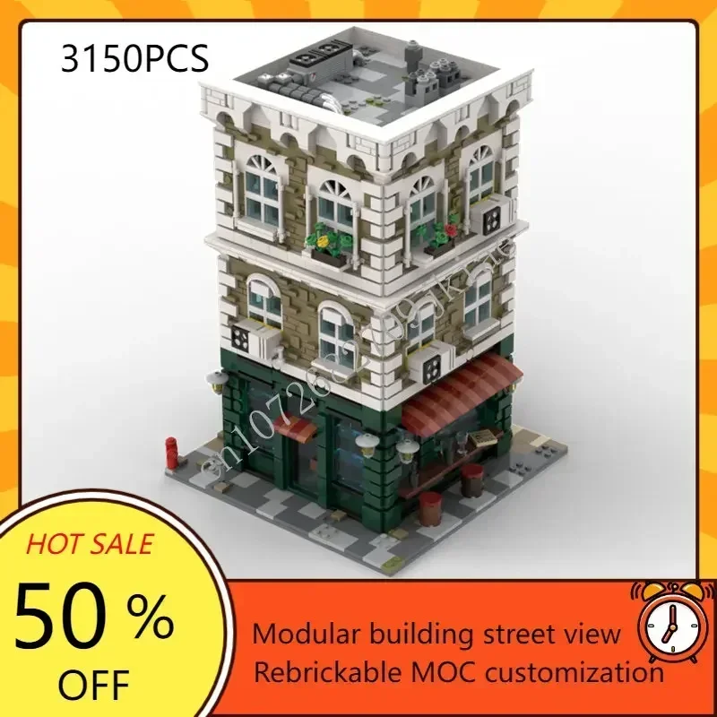 

3150 шт., винный магазин, модульная MOC, креативная модель с видом на улицу, строительные блоки, архитектура, сделай сам, образование, сборная модель, игрушки, подарки