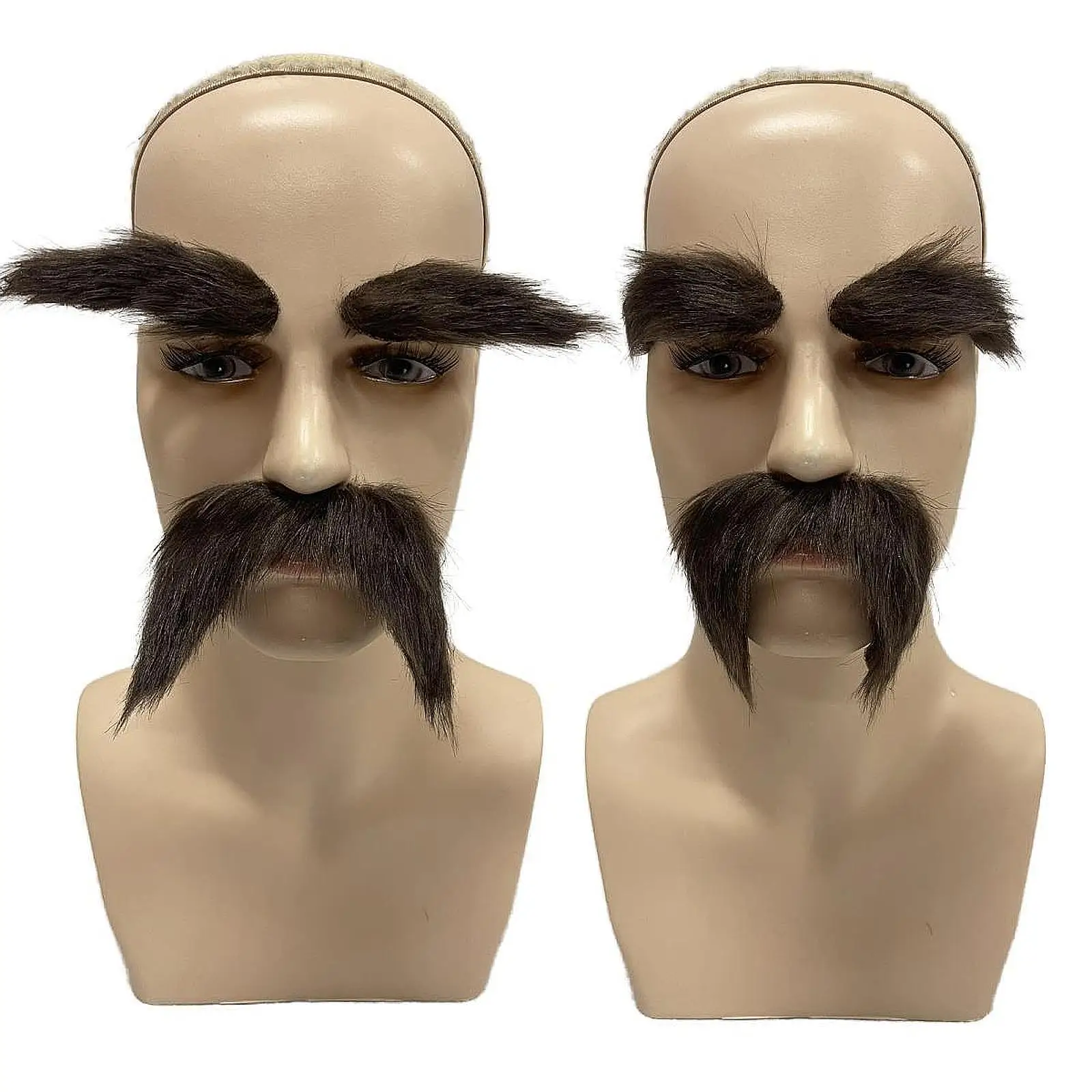 2Pcs Fake Mustache and Fake Eyebrows DIY Makeup False Facial Hair for Pretend Play Halloween Party Props Masquerade Festival