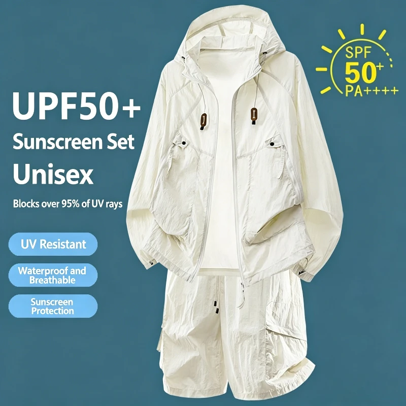 

UPF50+ Sun Protection Tracksuit Casual Sport Jacket Ice Silk Set Outdoor Jogging Training Fitness Quick Drying Breathable Sets
