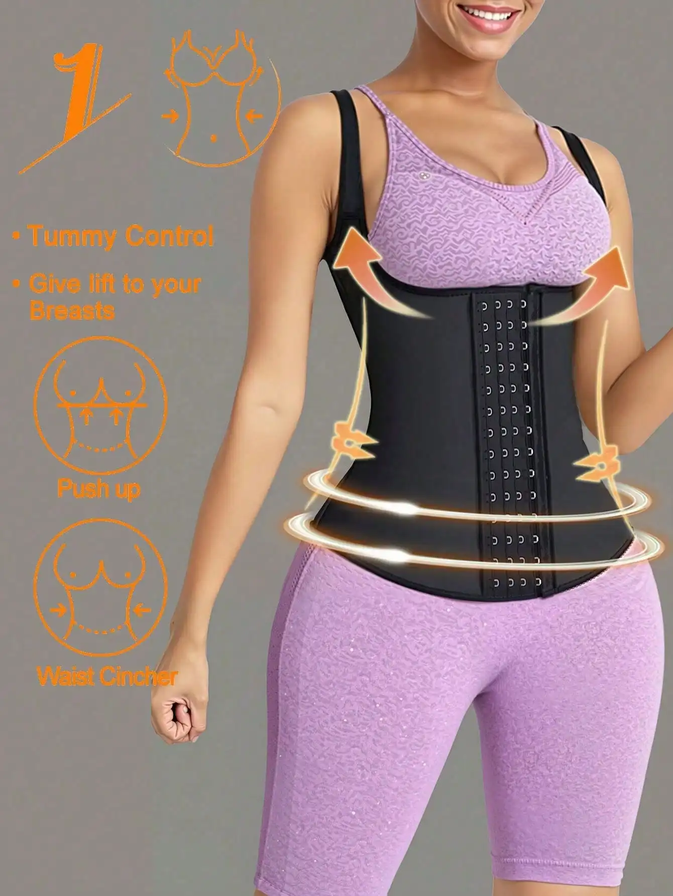 Gilet sportivo da donna in neoprene da 1 pezzo - Shapewear con chiusura a scatto, supporta i contorni del busto, indumenti modellanti dimagranti, corsetto in vita, termico