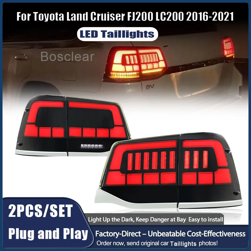 4pcs Taillight Assembly For Toyota Land Cruiser 2016-2021 Modification Land Cruiser LC200 LED Driving Flow Turn Signal Rear Lamp