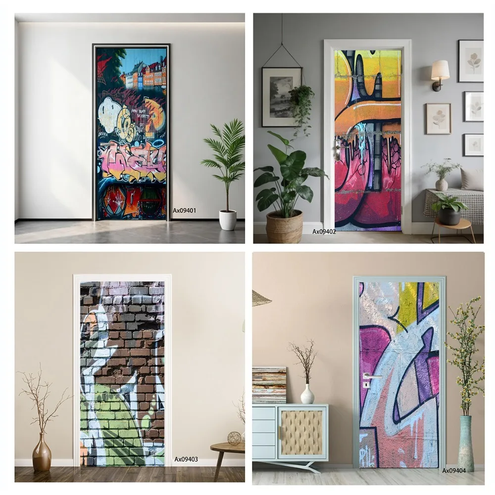 Urban Alley Heart Graffiti Door Sticker Decorative Wallpaper Vinyl Waterproof Wear-resistant Self-adhesive Poster Door Stickers