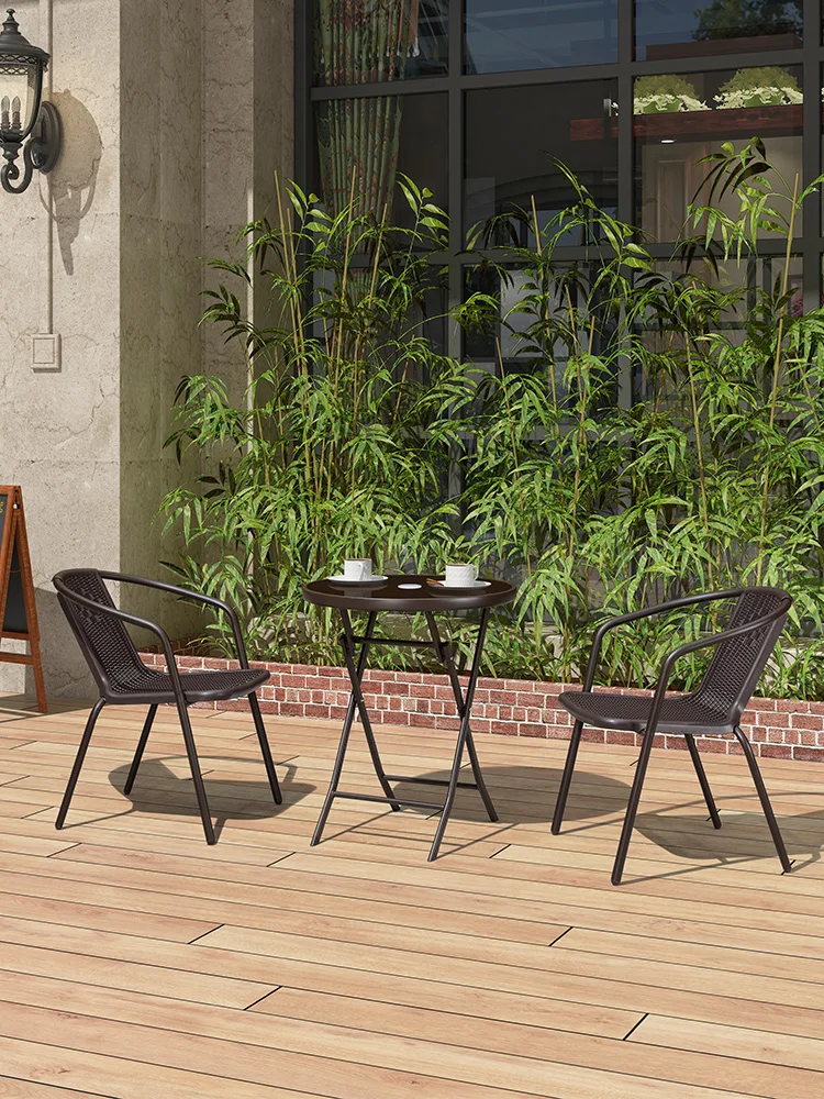 

Balcony small table and chair three piece set, mini outdoor table and chair combination, simple rattan chair, small coffee ta