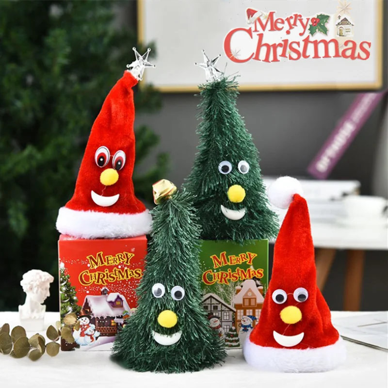 1pc Swing Singing Christmas Tree Hat Happy New Year Electric Glowing Music Plush Cap Funny Toy Gift For Kid Xmas Home Decoration