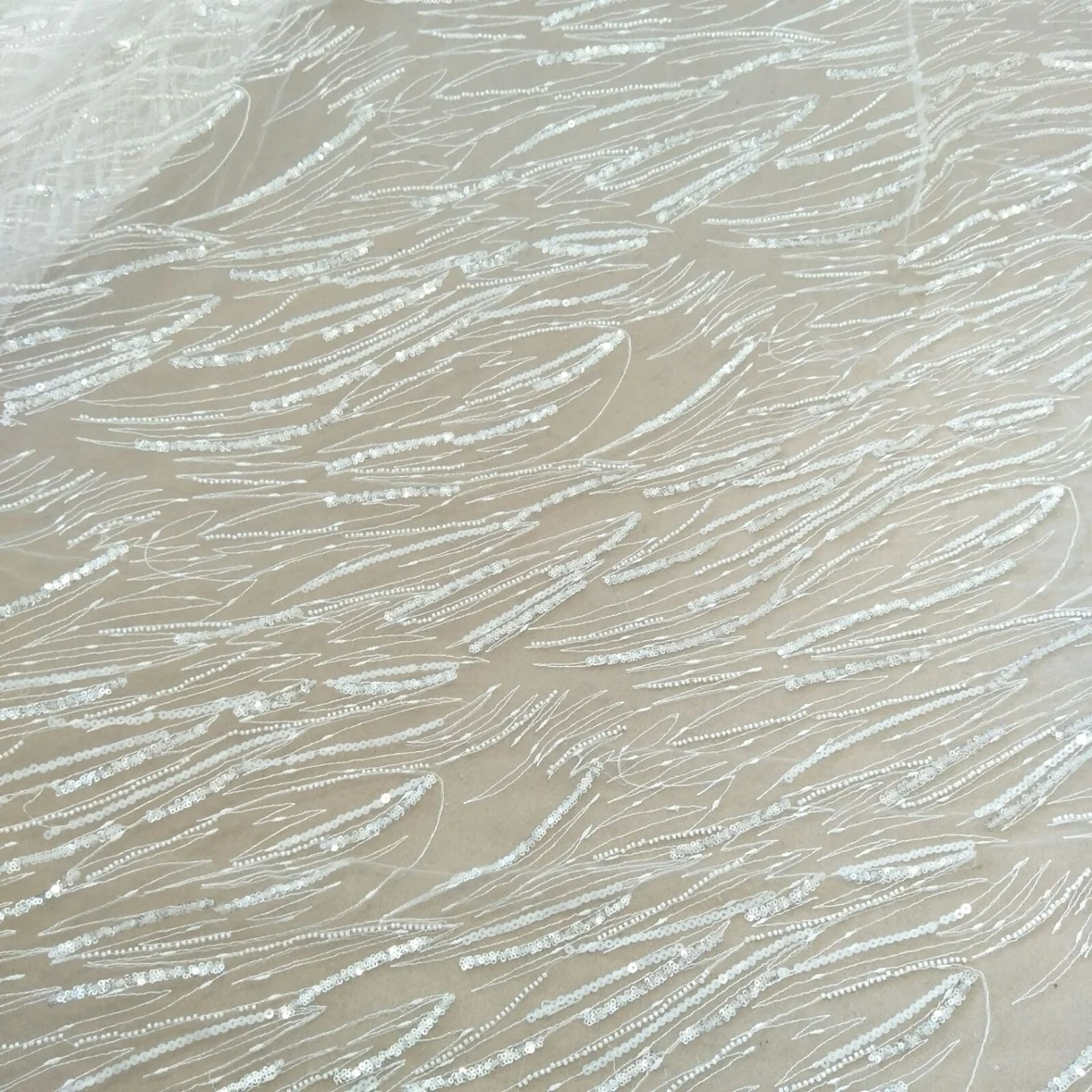 130cm width New Ivory Bead Sequin Wedding Dress Skirt DIY Children's Clothing Accessories Lace Fabric