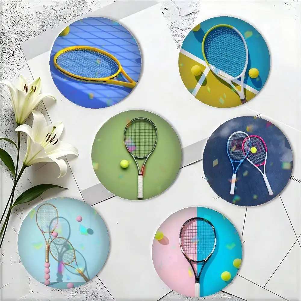 Sport Tennis Racket BALL 25 32 44 58 75mm Badges Personalized Round Brooches Pins Accessory Gift