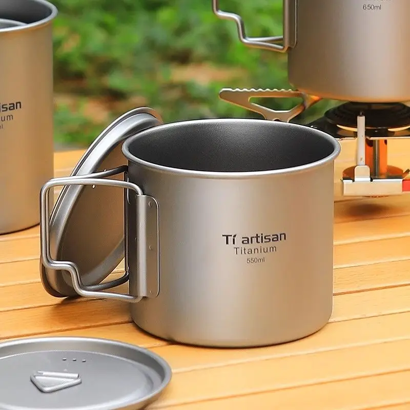 في الهواء الطلق التيتانيوم النقي القدح التخييم المحمولة فنجان شاي القهوة أكواب قابلة للطي