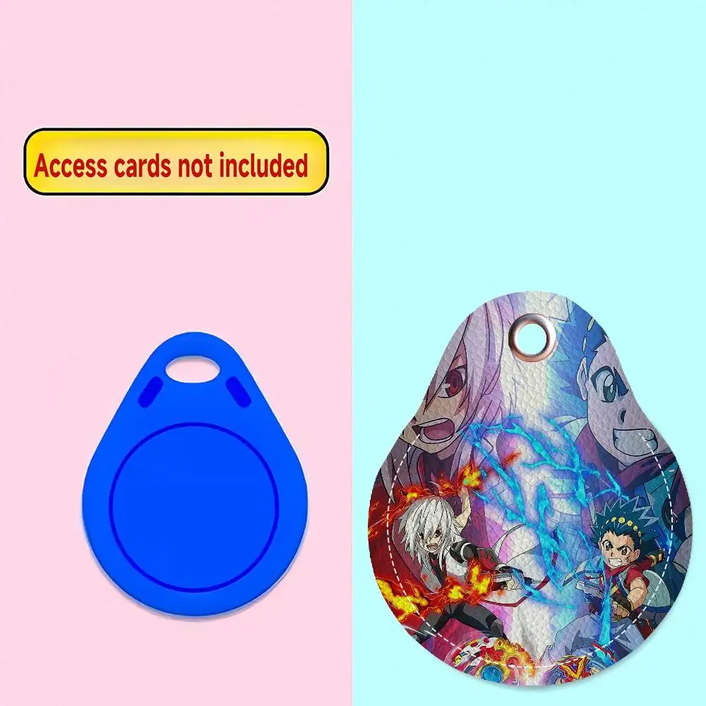 Cool B-Beyblade Burst 1PCS PU Leather Keychain Protective Case Door Lock Access Control Tags Card Bag Key Tag Ring