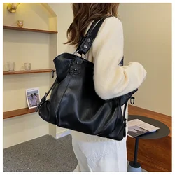 Large Capacity Black Shoulder Bags For Women Large Shopper Bag Solid Color Soft Leather Crossbody Handbag Lady Travel Tote Bag