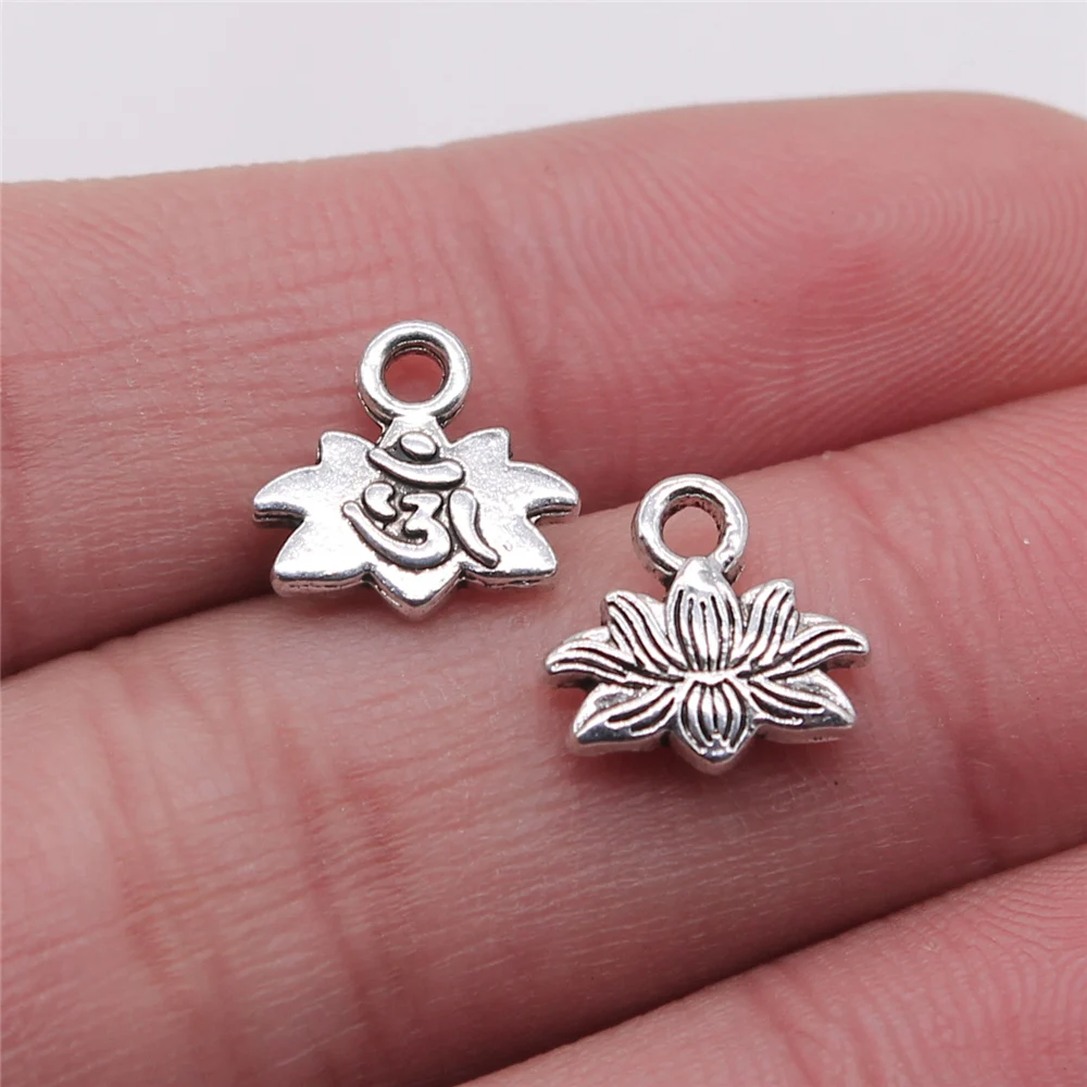 WYSIWYG 10pcs Charms Lotus Om Antique Silver Color 11x11mm Metal Alloy Charms Jewelry Diy Accessories