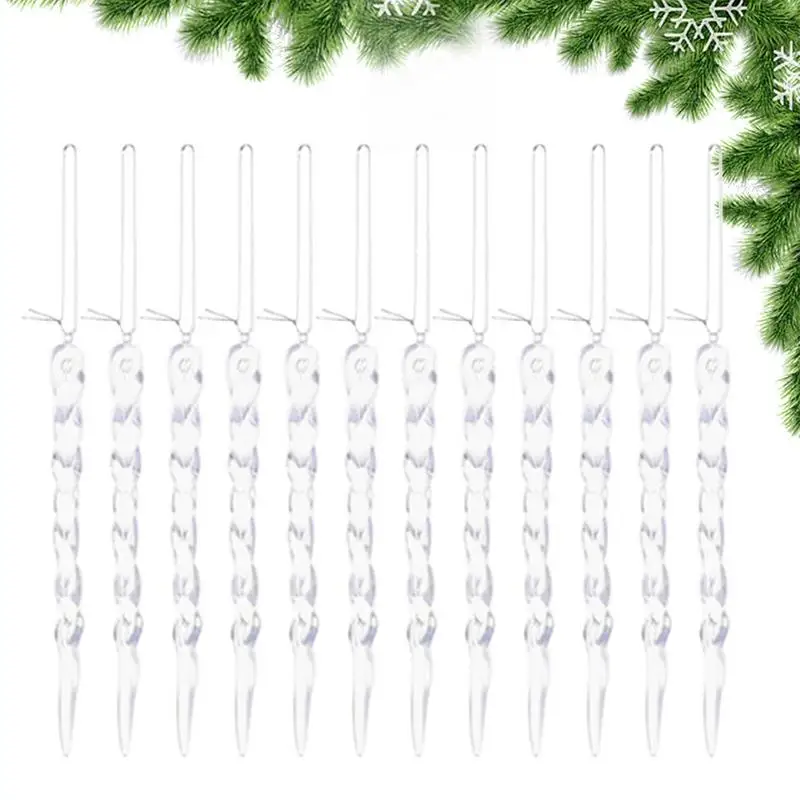 Icicle Ornament 12pcs/Set Christmas Ornaments Hanging Icicles Acrylic Clear Icicles Christmas Tree Decoration Party Supplies