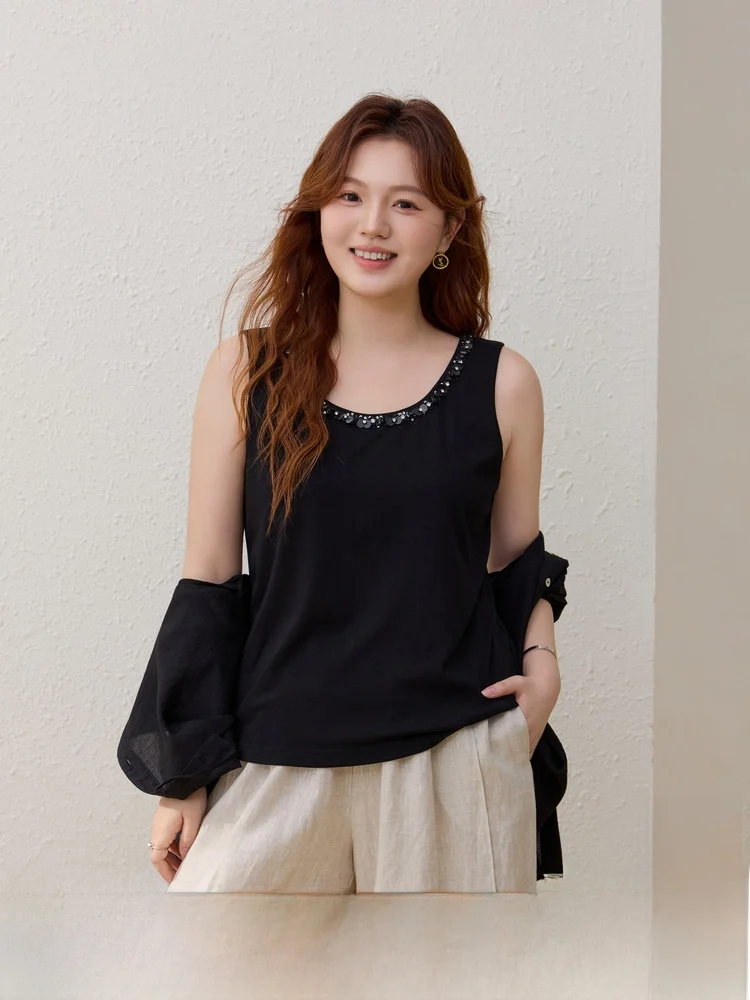 

Faionable Svel Vest Top Women's Summer Clothing Large Size round Ne Design Commute Sle Korean Version Slim Fit