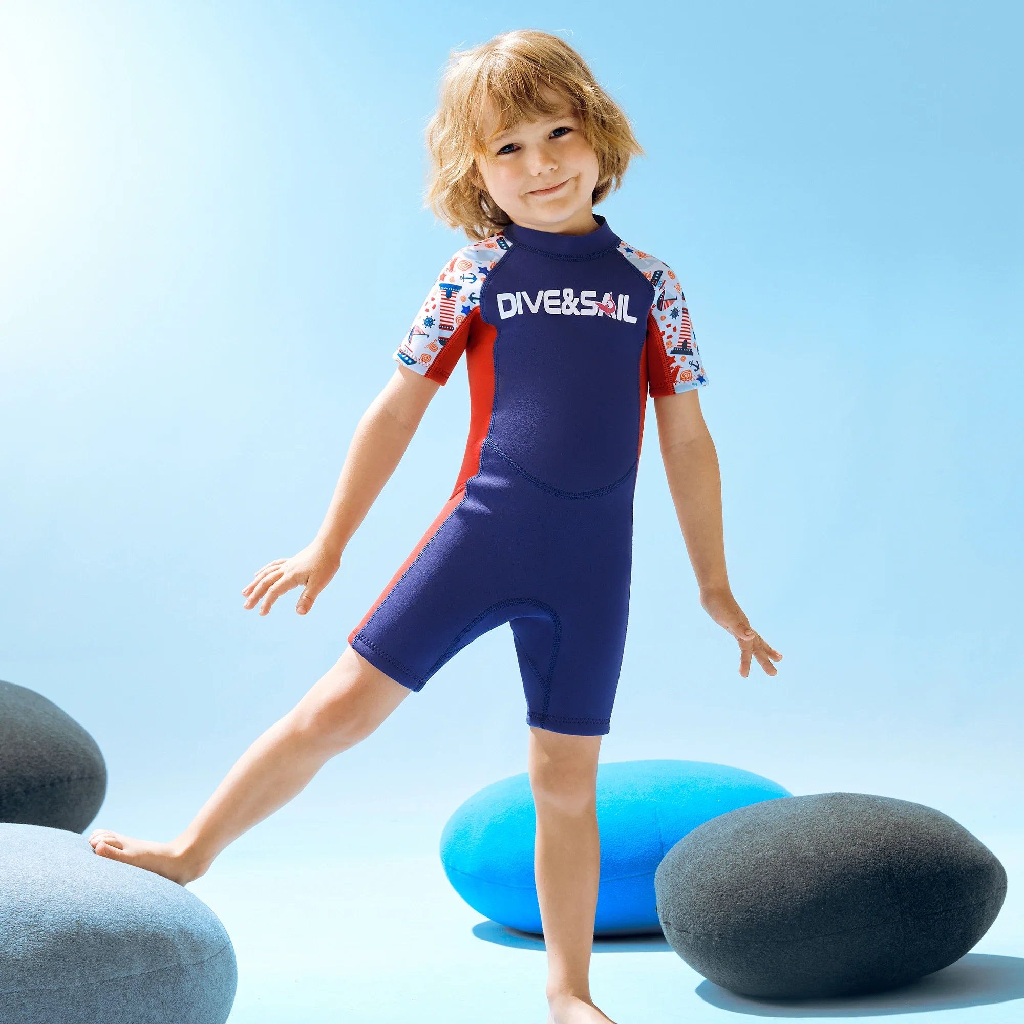 Professionele Neopreen Badkleding Voor Kinderen Voor Jongens, Kleurrijk Duikwetsuit, Korte Mouwen, Dik Badpak Voor Surfen Op Het Strand