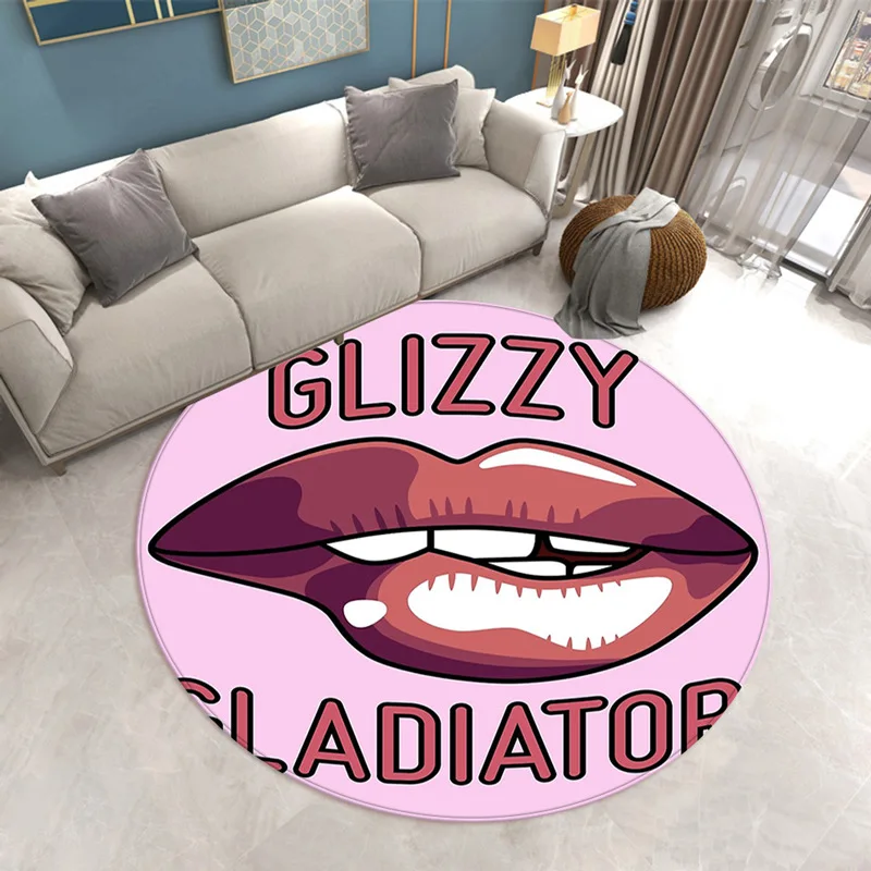 

Gold Silver Glitter Lips Sequin Rug Carpet Mat Round Shape Home Decoration Non-Slip Indoor Living Room Bedroom Floor Mats With