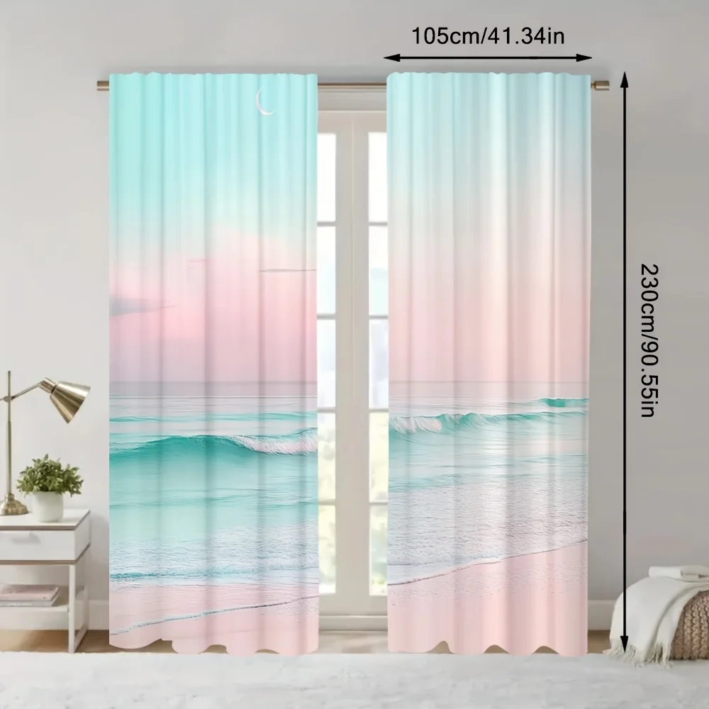 Boho Coastal Sunset Curtains Polyester Window Drapes Ocean Beach View Room Decor Privacy Filter Sheer Panels