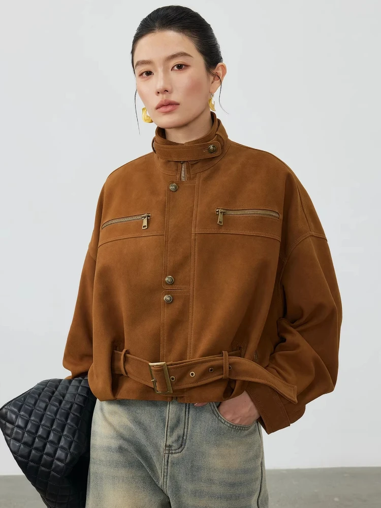 

Винтажные короткие куртки из натуральной кожи для женщин: элитные, простые, с воротником-стойкой, свободного кроя, повседневные, из натуральной овчины, замшевые, с поясом