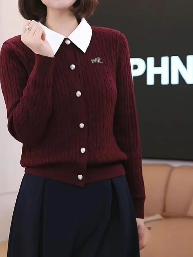 

Elegant Casual Wine Red Open Cardigan Thin Women's Knitted Top Unique Beautiful Stylish Autumn Fashion Ladies' Sweater