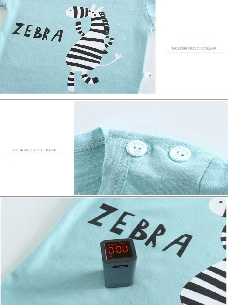 T-shirt in cotone + pantaloncini Set tuta in 2 pezzi Kid Cartoon Zebra Dinosauro Stampa Vestito estivo Bambini Ragazzi Ragazze Bambino 1-6 anni Vestiti