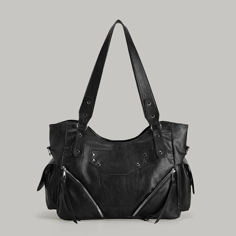 

Роскошная женская сумка через плечо из мягкой искусственной кожи, мини-черная сумка-тоут с заклепками, маленькая сумка на плечо в мотоциклетном стиле, новинка