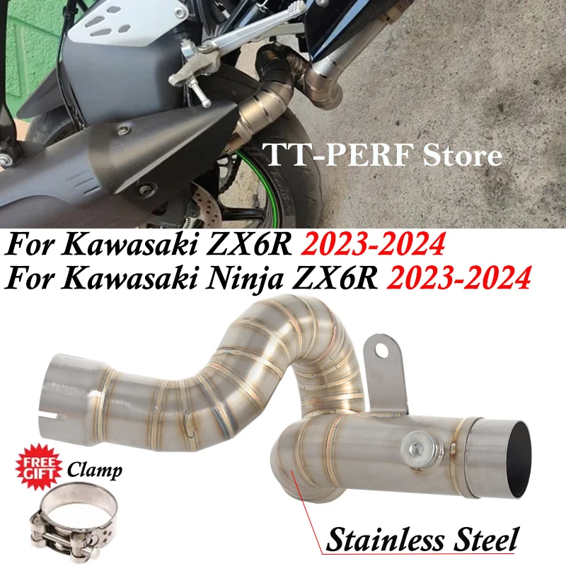 

Slip On For Kawasaki ZX6R Ninja ZX 6R 2023 2024 Motorcycle Exhaust Escape Moto Stainless Mid Link Pipe Connect Original Muffler