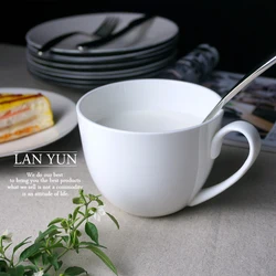 700ML, plain white bone china morning cup, porcelain breakfast cereal mug, ceramic mugs coffee cups, milk tea large mug, bowl