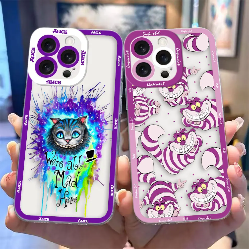 Disney Cheshire Cat Alice Clear Phone Case For Samsung Galaxy S24 S23 S22 S21 S20 S10 FE M54 S25 5G NOTE 20 10 Case Funda Shell