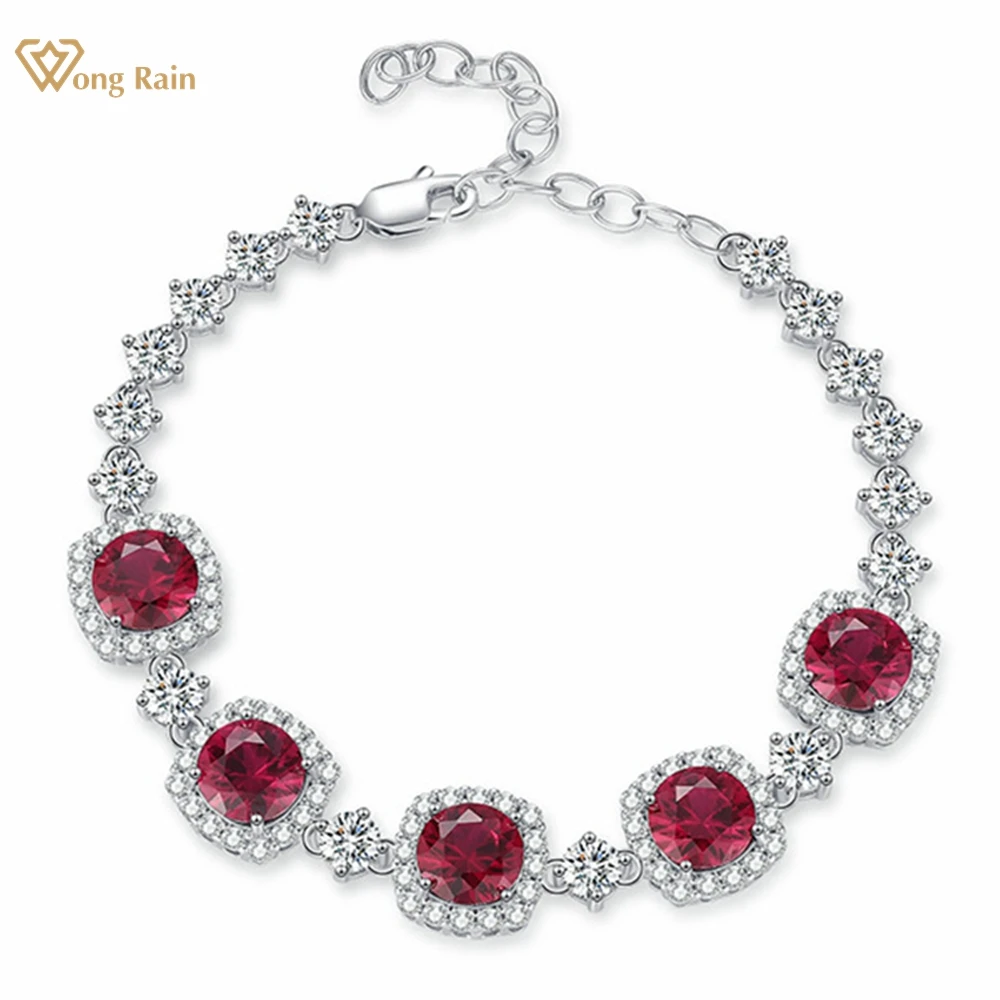 

Wong Rain 100% 925 Sterling Silver 8MM Round Ruby Emerald Gemstone Bracelets Bangle Fine Jewelry for Women Anniversary Gifts