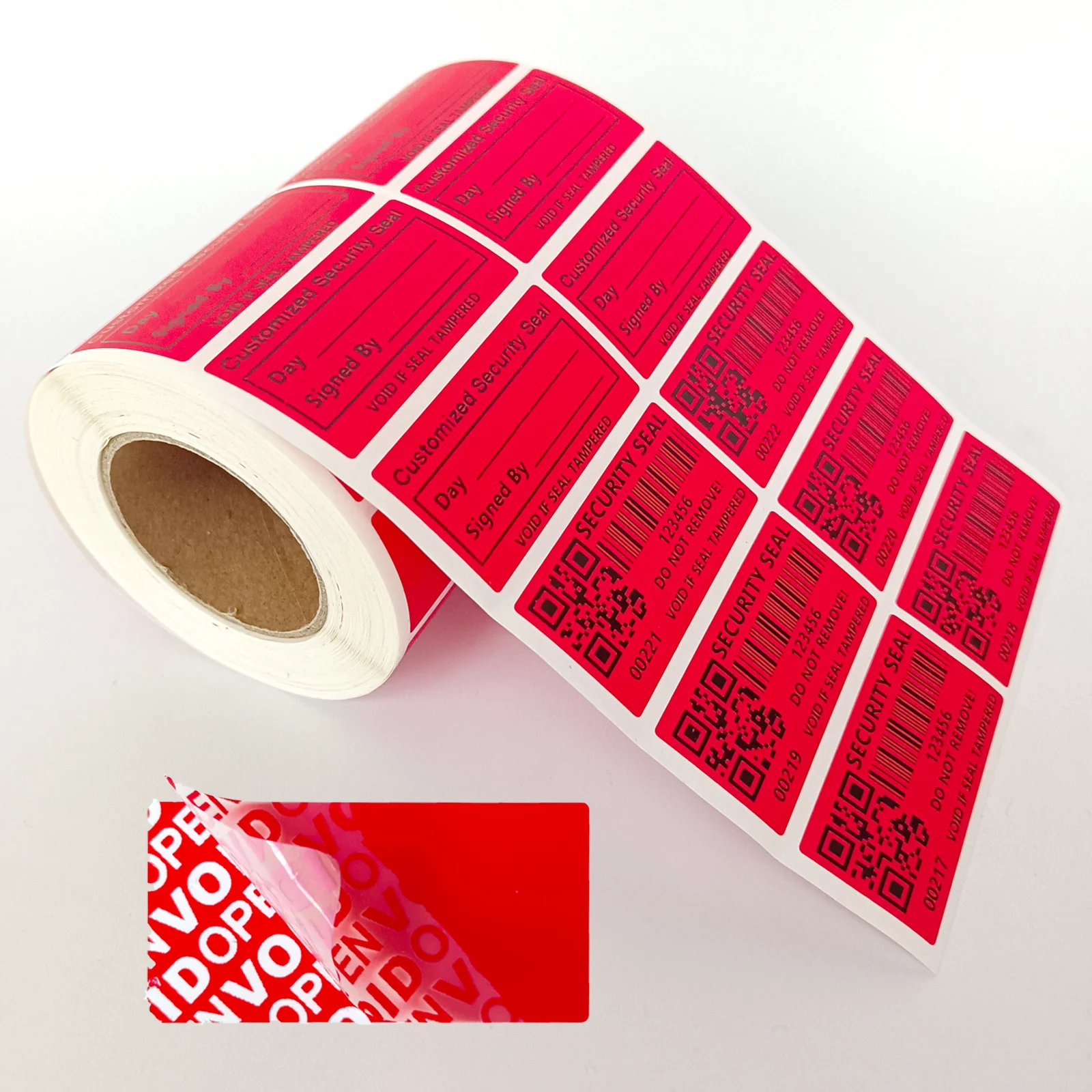 Customizable Red Security Seal Labels tamper-proof sticker Unique Serial Numbers-Void if Tampered Custom content