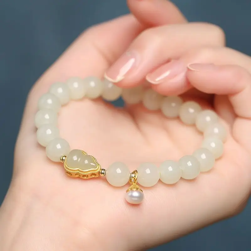 Natural Freshwater Pearl Bracelet New Chinese Gourd Pendant Jewelry Women's Sweet and Gentle Jewelry Jade Accessories