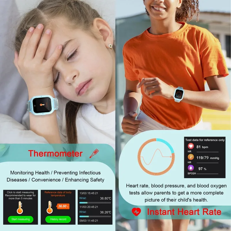 Wonlex Smart Watch Kids 4G SOS videochiamata termometro per il corpo + cardiofrequenzimetro Smartwatch per bambini con GPS WiFi Tracker KT23T