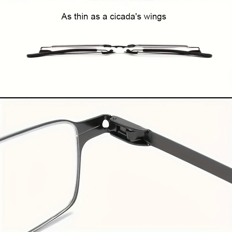 1 tragbare faltbare Lesebrille, Rahmen aus Eisenlegierung, lässiger Stil, mit Schutzhülle, mit Stärke für Männer und Frauen, für Com – Detail 3