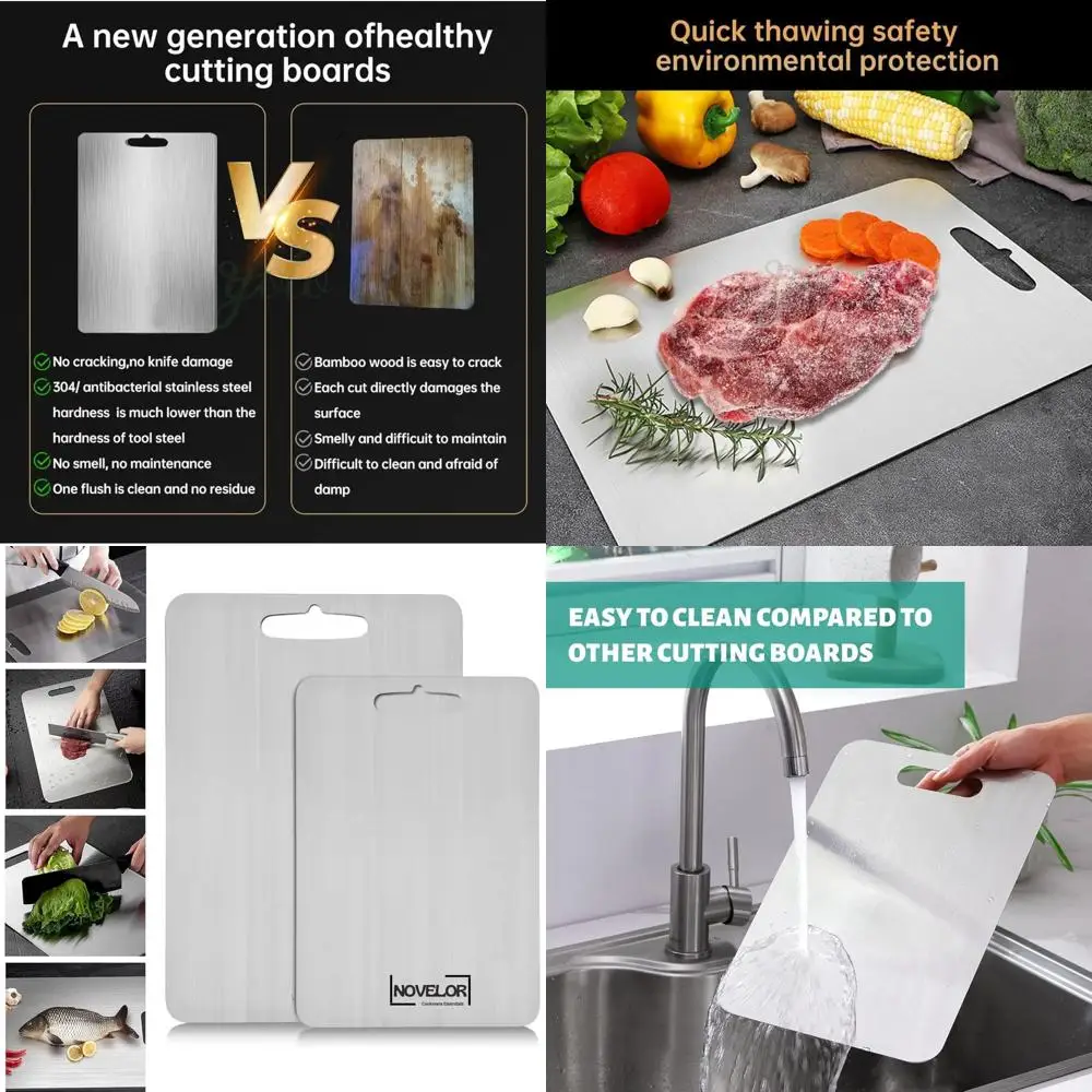 

Раздельные доски из нержавеющей стали премиум-класса Duo — класс 304, идеально подходят для приготовления на кухне, можно мыть в посудомоечной машине, устойчивые к ржавчине (14,2x9,8 и 11,2