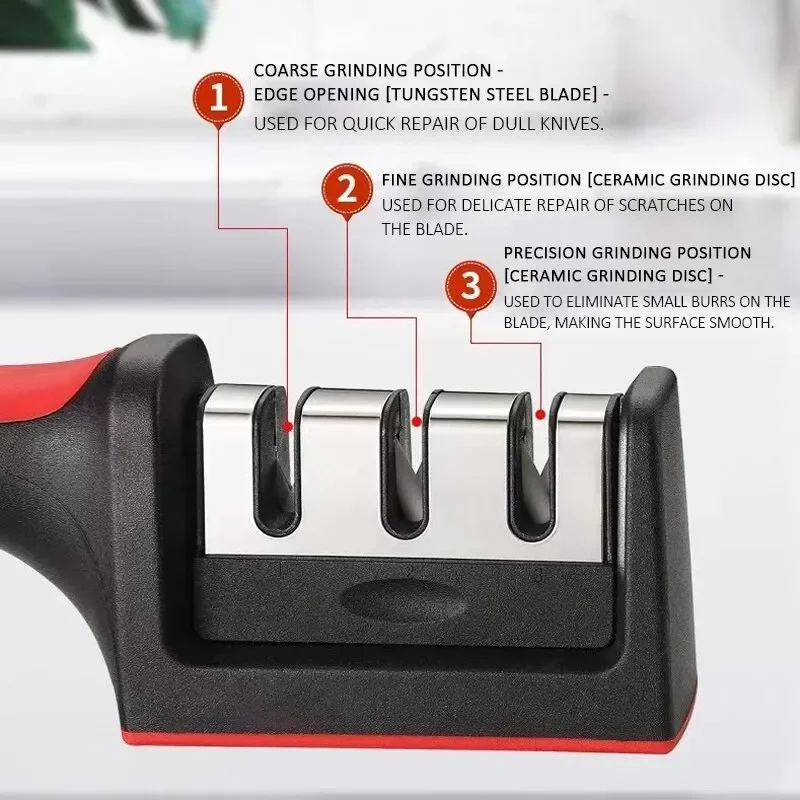 Multi-Function Handheld Kitchen Knife Sharpener, afiação rápida, facas de pedra, 3-4 segmento, 3-4 segmento