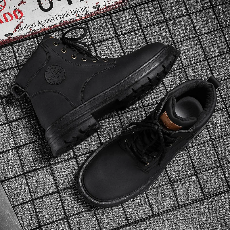 Men's high top boots four season outdoor work shoes anti slip and comfortable yellow boots fashion British casual leather boots