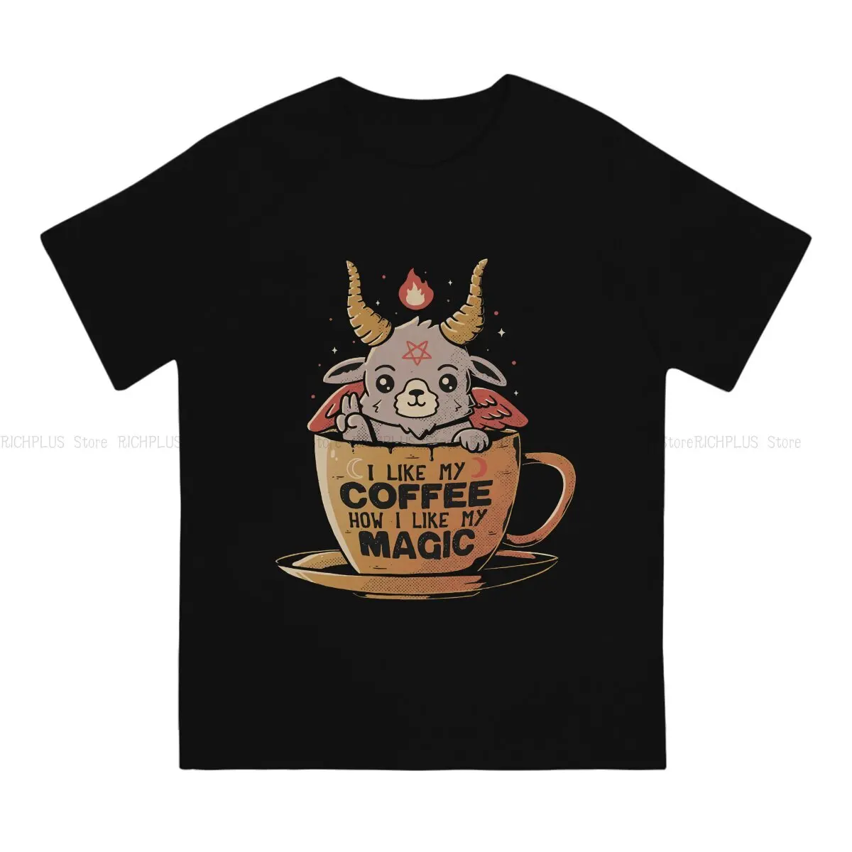 Baphomet Satan Lucifer Man TShirt Black Coffee Cute Evil Individuality T Shirt Harajuku Streetwear New Trend