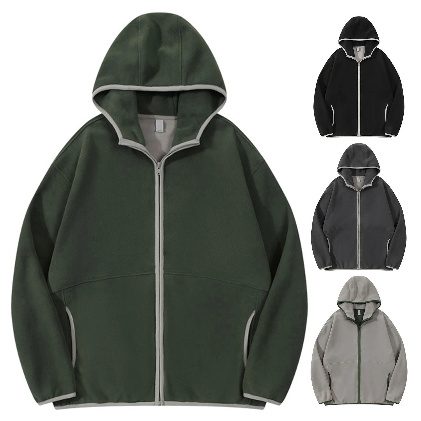 Casual Men Winter Long Sleeve Pockets Fleece Warm Hooded Loose Plus Size Coat Men Clothes Fashionable Men's Winter Jacket