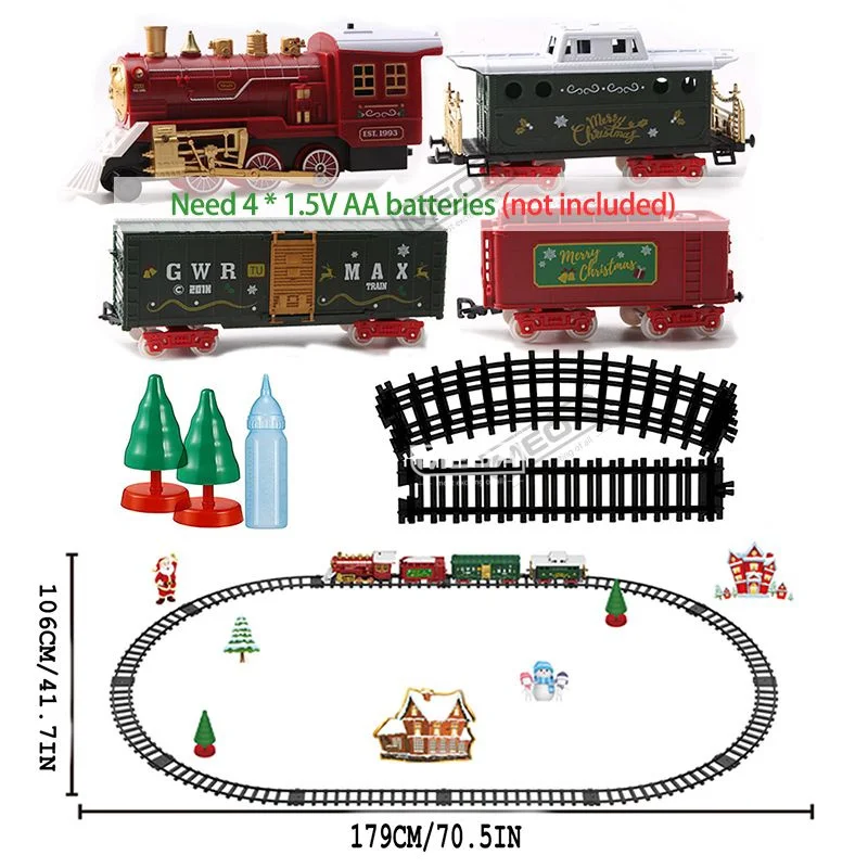 Battery Powered Christmas Electric Trains Toy with Light&Sound Kids Engineering Car Xmas Railway Track Vehicle Birthday Gift