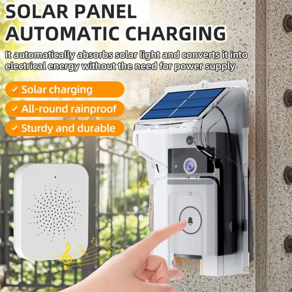 Waterproof Visual Intercom Doorbell Wireless Home Security Smart Home Doorbell with Protective Cover Solar Power