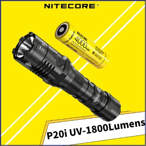 NITECORE P20i UV 1800 lumens dual light source tactical flashlight, equipped with NL2140i battery