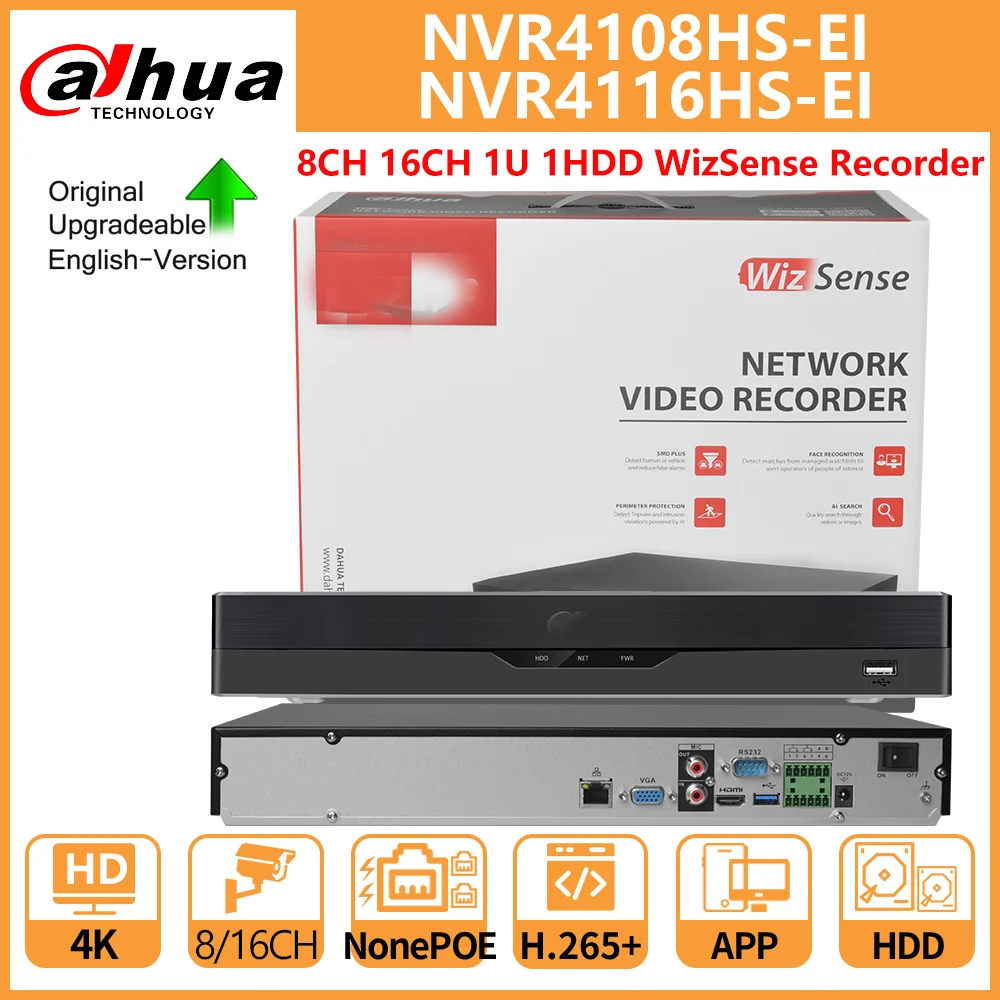 

Dahua 8CH 16CH NVR WizSense Network Video Recorder 4K 8MP 12MP NVR4108HS-EI NVR4116HS-EI H.265+ Face Detection Recognition Onvif