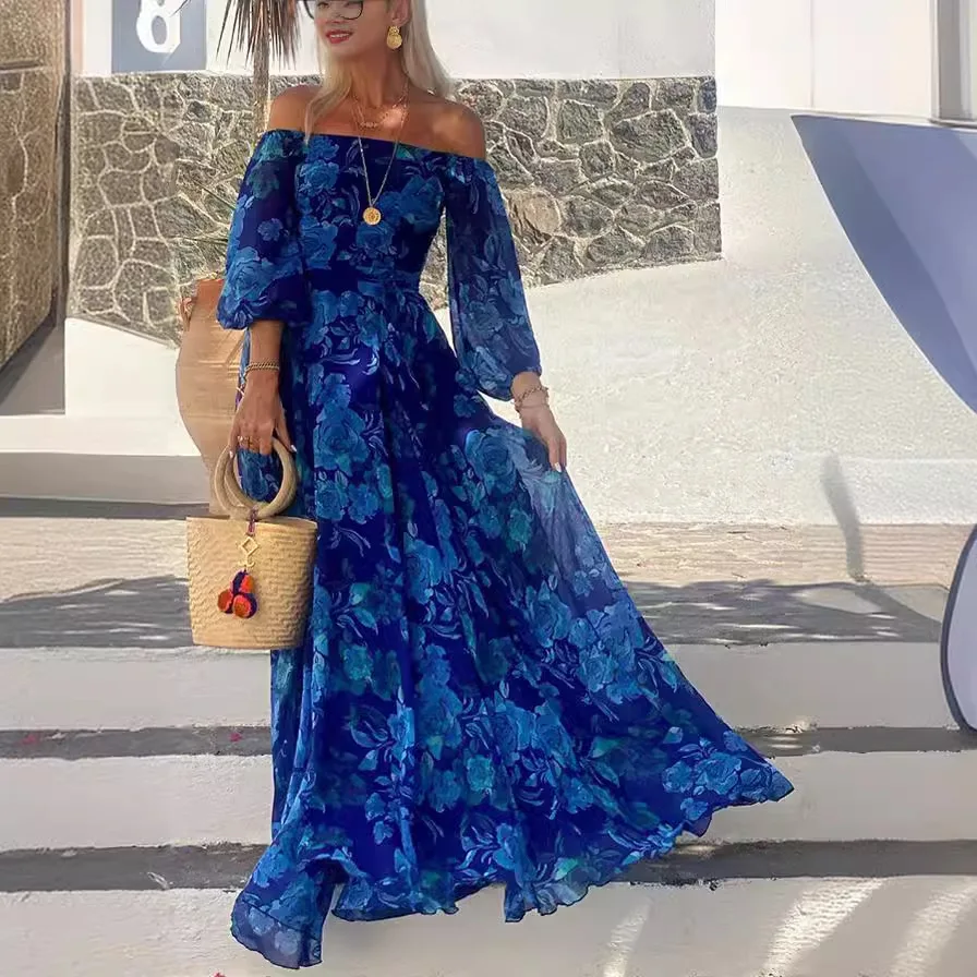 Elegant Women's Long Dresses 2025 New Sexy Blue Dress Vestidos Formais Elegantes Women Party Dresses Robes À Manches Longues