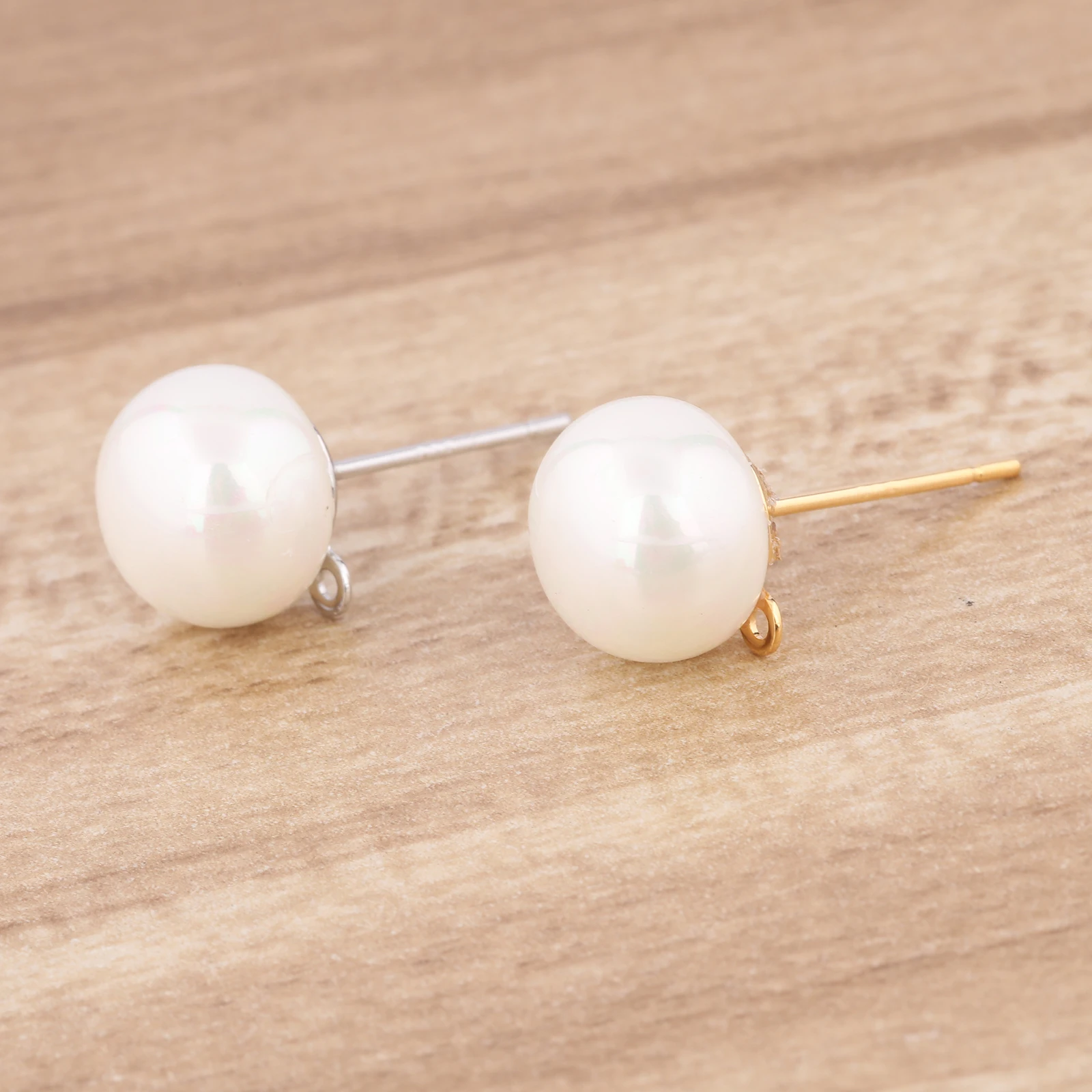 10 قطعة النحاس الأبيض K مطلية بالذهب اللؤلؤ القرط آخر ترصيع مع حلقة أقراط ذاتية الصنع موصلات لمستلزمات صناعة المجوهرات