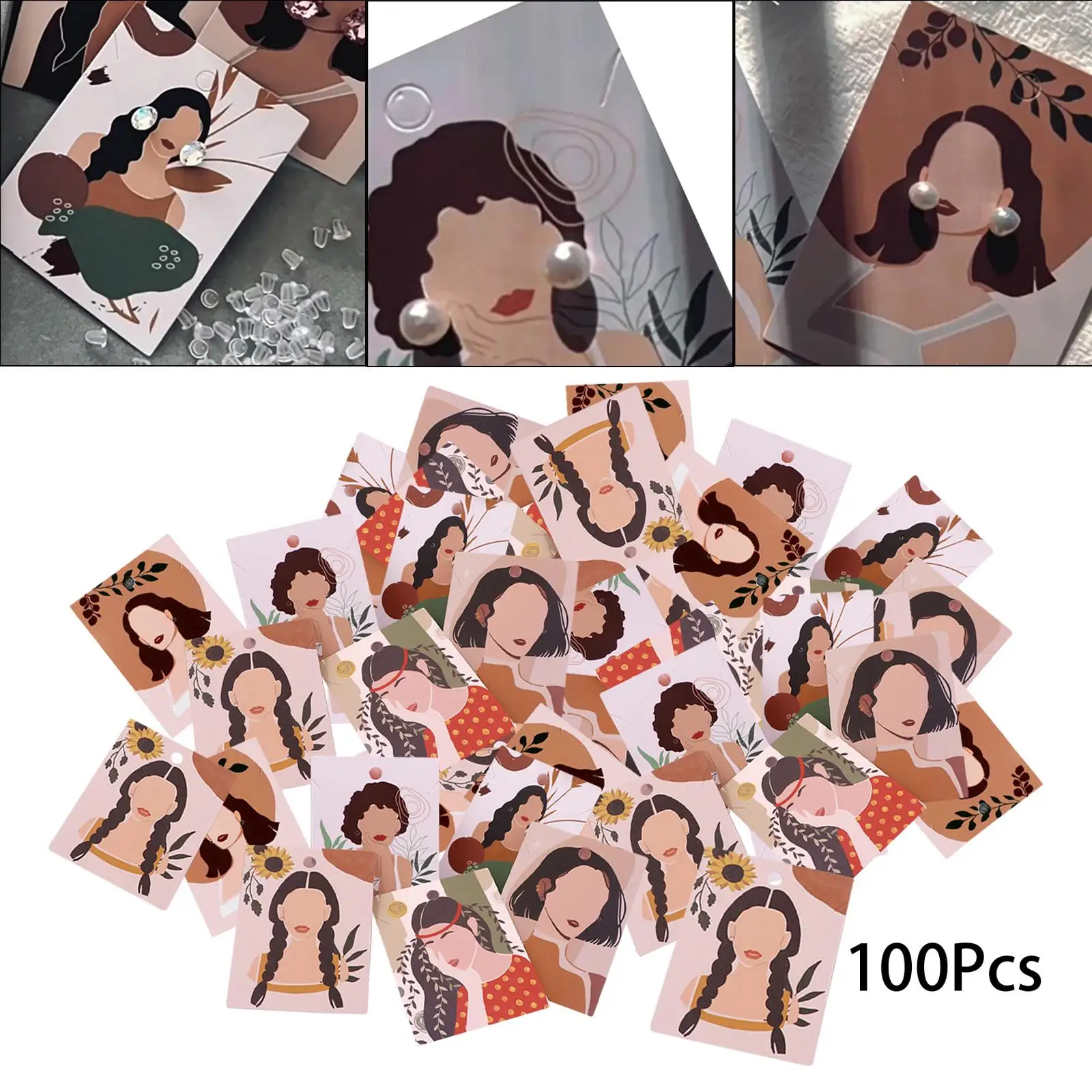 100 Pieces Earring Display Cards Durable Women Face Pattern Fashion Earring Cards for Dorm Stores Apartment Dressing Room