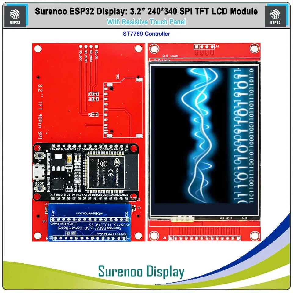 Surenoo ESP32 3.2 Inch 240*320 Serial SPI TFT LCD Module Panel Display Screen Resistive Touch Panel RTP for Arduino