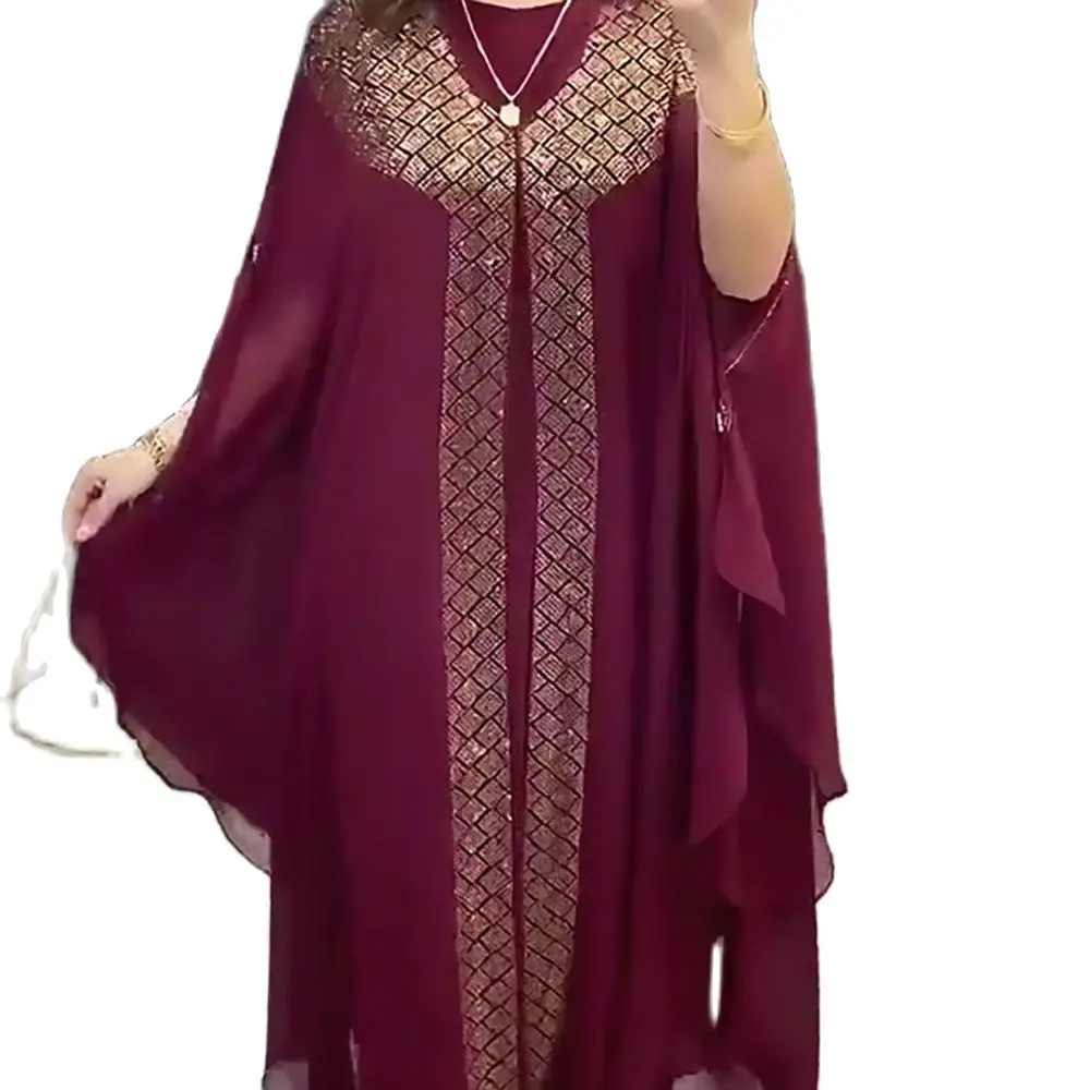 MAMA DA-ropa musulmana Abaya clásica, vestidos largos de mujer, Material de gasa, talla libre, manga de murciélago, Túnica con inserto de diamantes