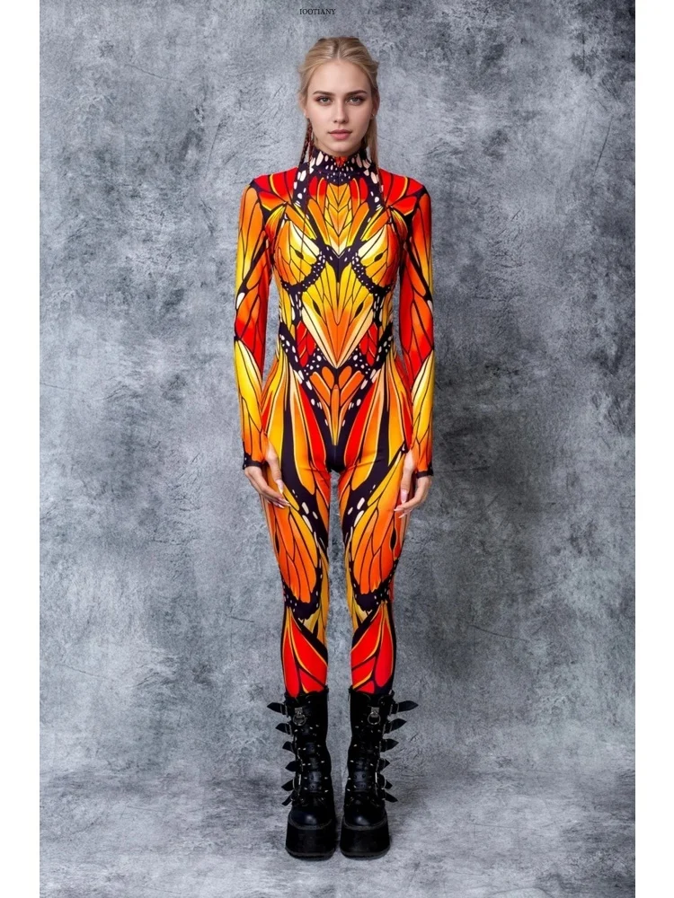 Damen Mehrfarbiger Schmetterlings-Cyber-Jumpsuit für Feiertage, Halloween, Cosplay, Party, Zentai-Anzug, Romper, Performance-Kostüm – Detail 3