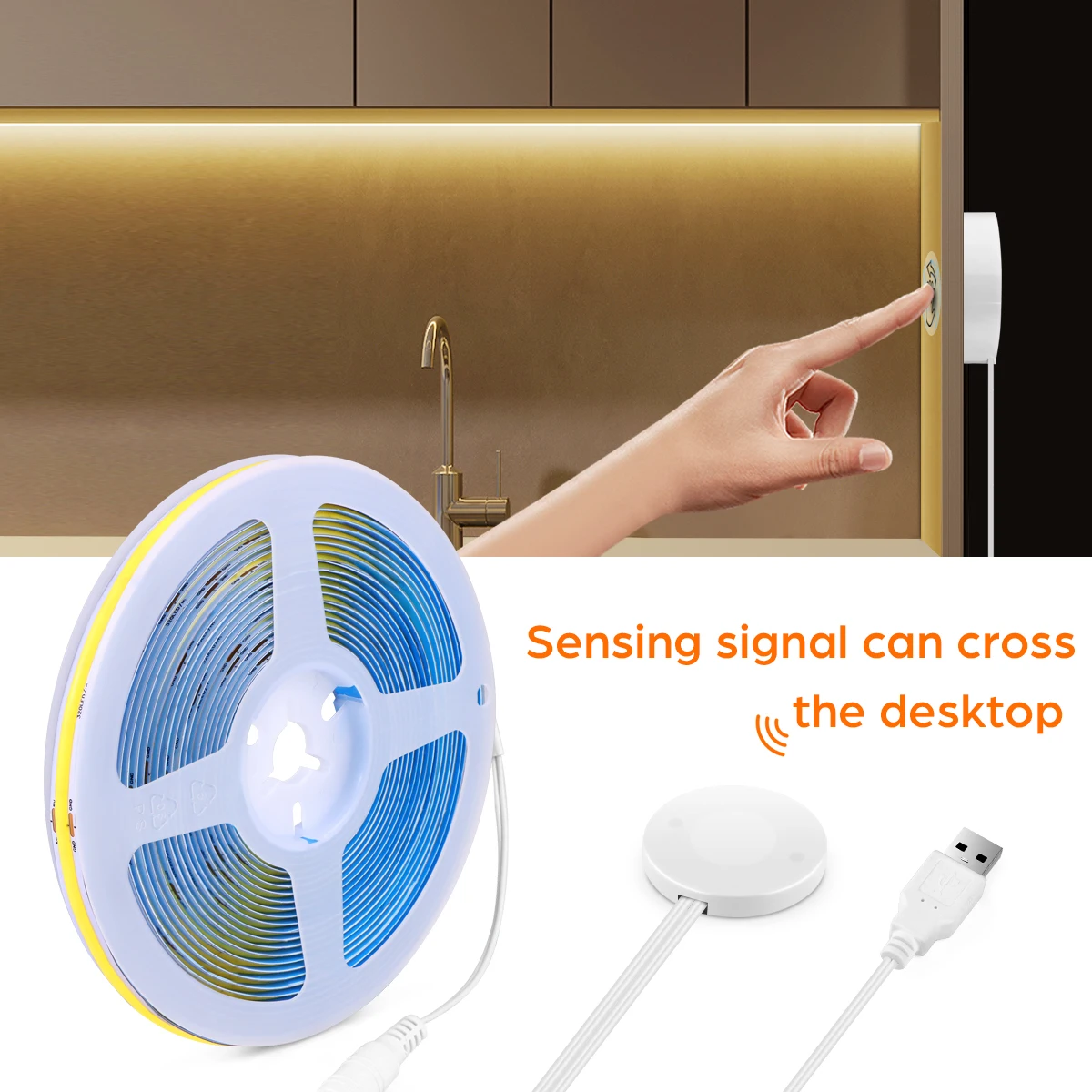 

Dimmable USB LED Strip Light 5V LED Light COB Strip With Penetrable 25MM Wood Wireless Control Touch Switch DIY Kitchen Lighting