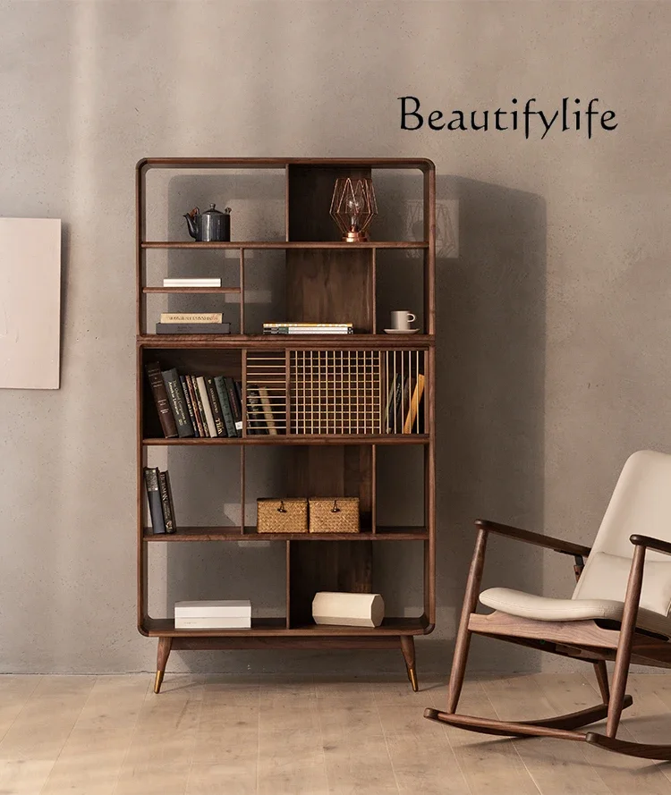 

new Chinese black walnut bookcase all solid wood study combination bookcase Nordic medieval solid wood living room