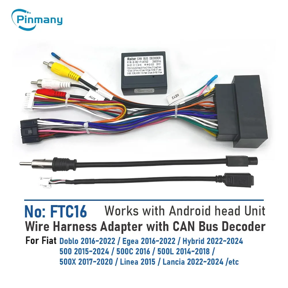 FTC16 Aftermarket Radio Harness Cable Adapter with CAN Bus Decoder For Fiat Doblo Egea Hybrid 500 500C 500L 500X Linea Lancia