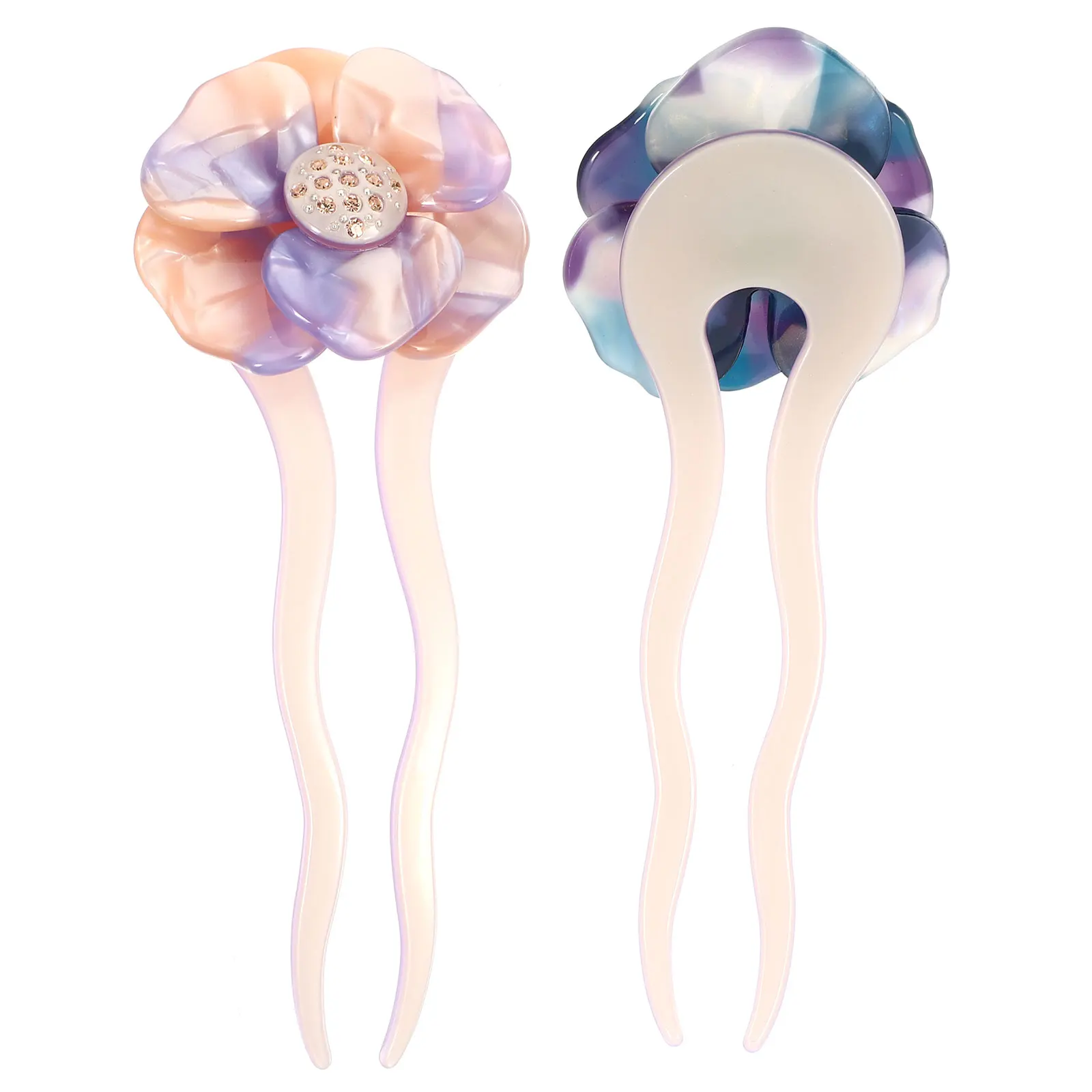 

2pcs Rhinestone Hairpin Retro Stick Vintage Headdress Girls Decorative Metal All-match Traditional Floral Hairstyle Accessories